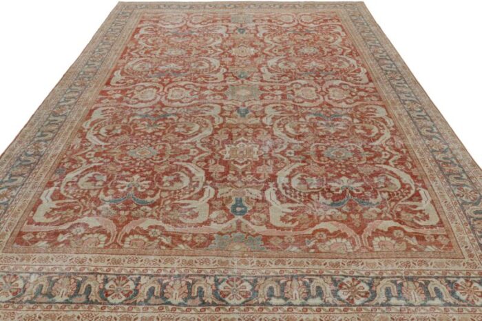 vintage oushak style european rug in red with floral patterns from rug and kilim 3825