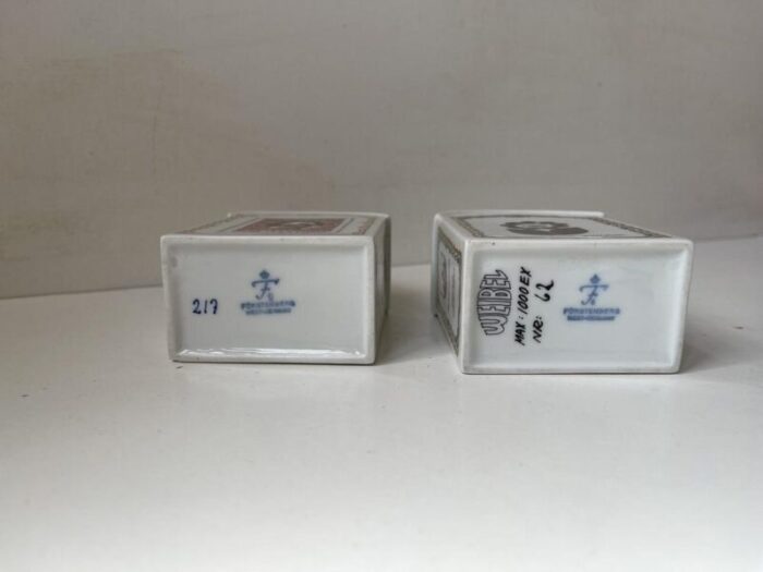 vintage porcelain tea caddies with historical danish stamps 1980s set of 2 1910