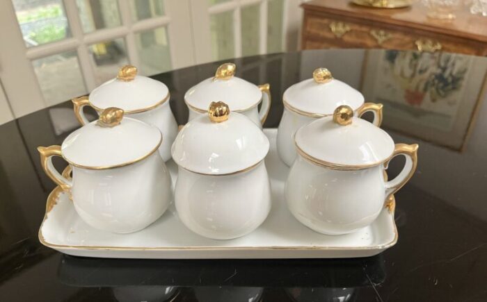 vintage pot de creme lidded pots with tray set 7 pieces 0072