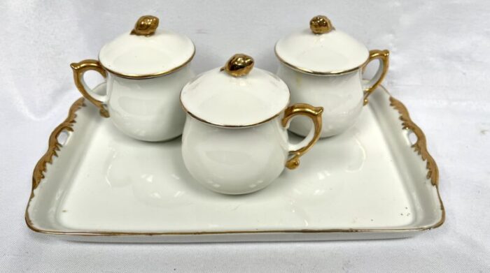 vintage pot de creme lidded pots with tray set 7 pieces 4349