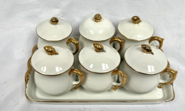 vintage pot de creme lidded pots with tray set 7 pieces 4994