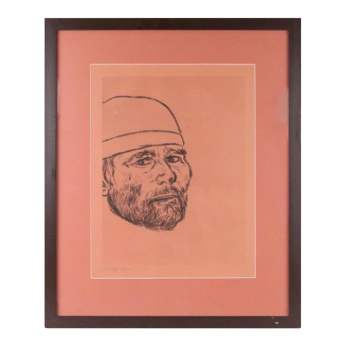 vintage rb kitaj charcoal self portrait lithograph in apricot tones signed and numbered 7036