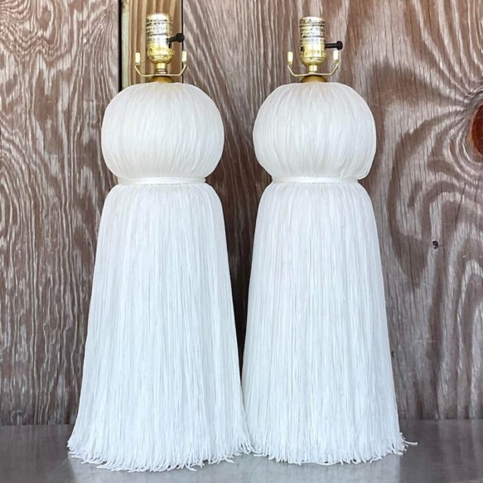 vintage regency laura kirar for arteriors tassle lamps a pair 0373