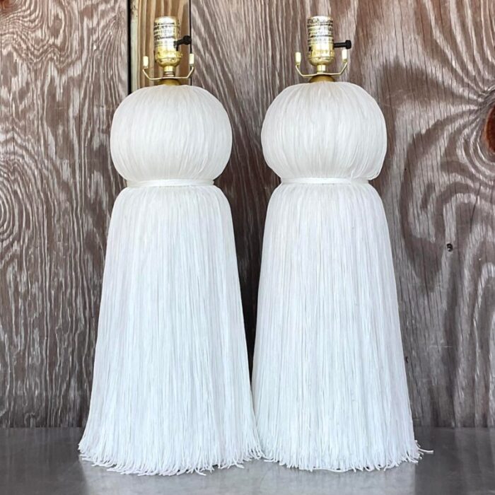 vintage regency laura kirar for arteriors tassle lamps a pair 3126