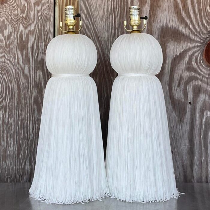 vintage regency laura kirar for arteriors tassle lamps a pair 3408