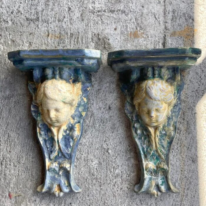 vintage regency majolica cherub brackets a pair 1085