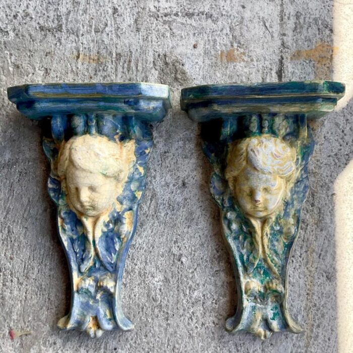 vintage regency majolica cherub brackets a pair 2757