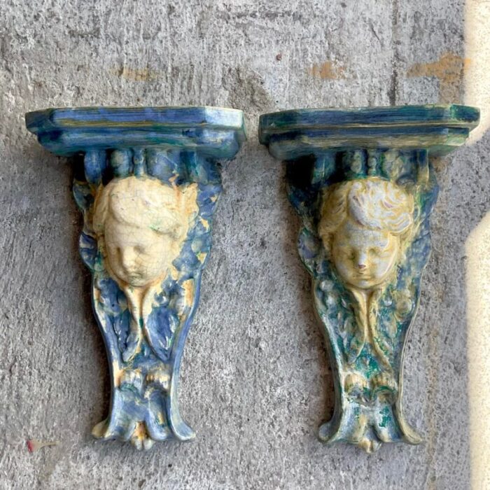 vintage regency majolica cherub brackets a pair 3175