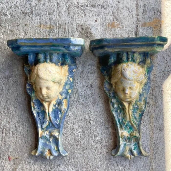 vintage regency majolica cherub brackets a pair 8853