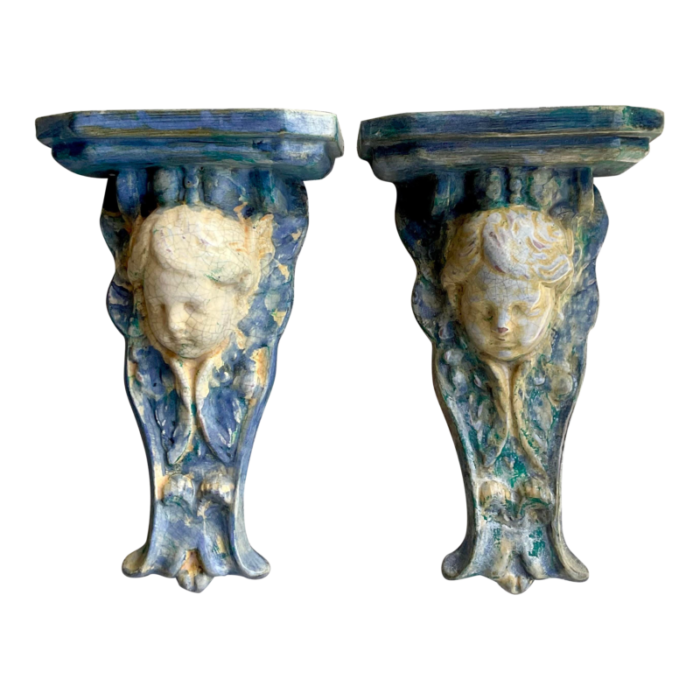 vintage regency majolica cherub brackets a pair 9225