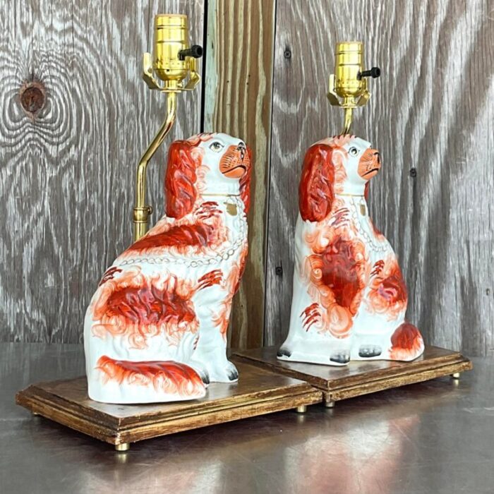 vintage regency staffordshire style dog table lamps a pair 9886