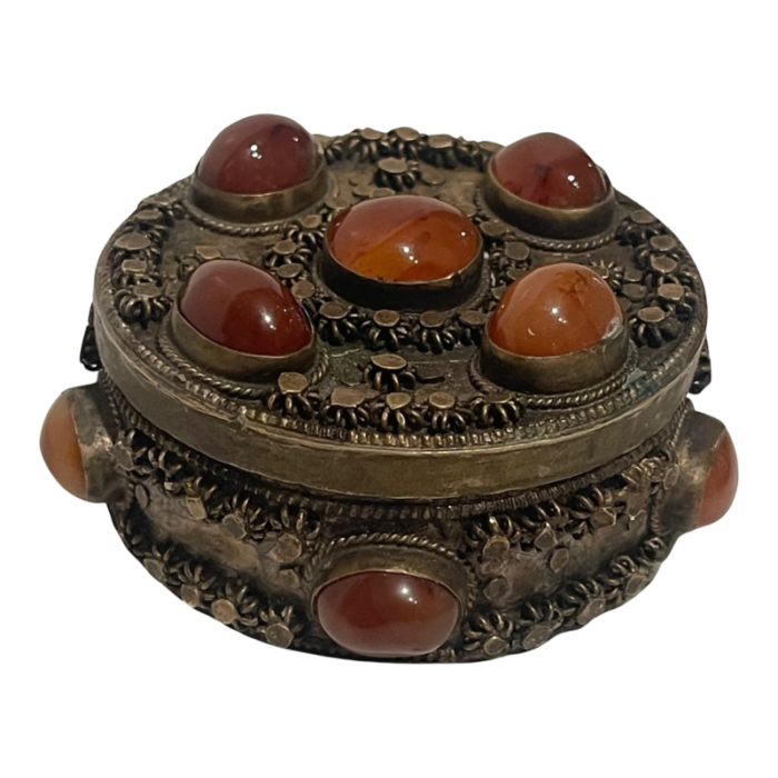 vintage round box with agate stones 20th century 2841