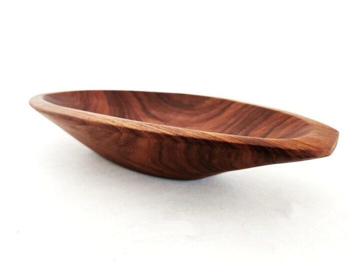 vintage teak wood hand carved canoe shaped bowl 1129