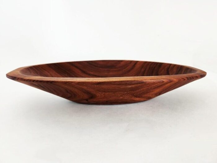 vintage teak wood hand carved canoe shaped bowl 8845