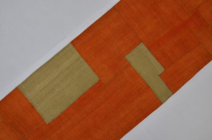 vintage tribal runner rug in orange and green 1960 1721