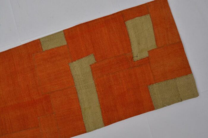 vintage tribal runner rug in orange and green 1960 4823