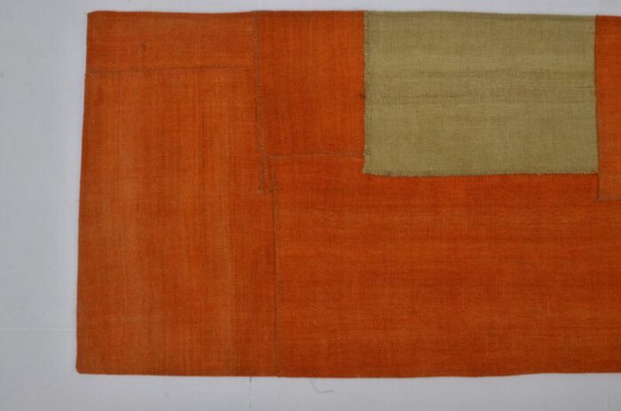 vintage tribal runner rug in orange and green 1960 7260