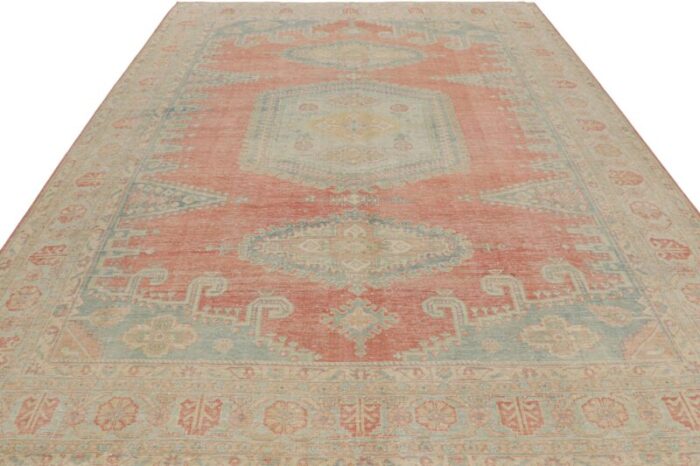 vintage turkish oushak rug in red with blue medallions from rug and kilim 1197