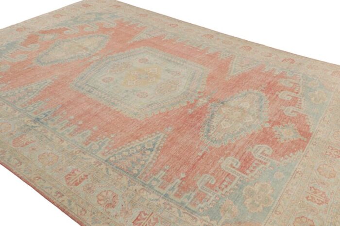 vintage turkish oushak rug in red with blue medallions from rug and kilim 4122