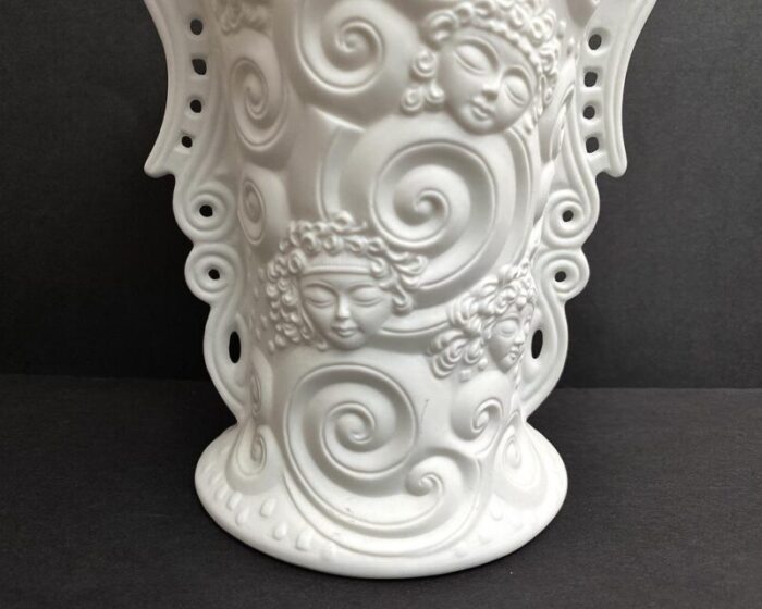 vintage vase with white face bisque porcelain from kaiser west germany 1970s 0882