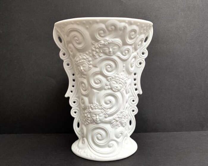 vintage vase with white face bisque porcelain from kaiser west germany 1970s 4098