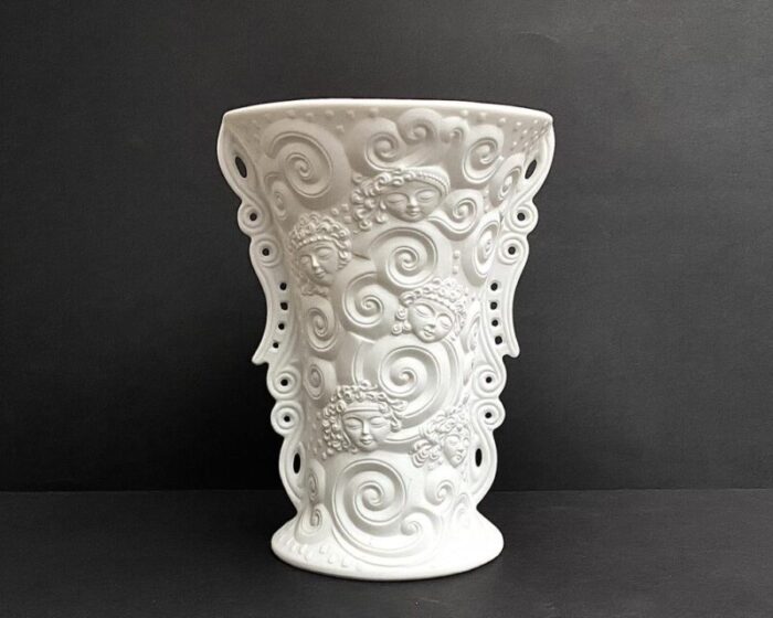 vintage vase with white face bisque porcelain from kaiser west germany 1970s 4624