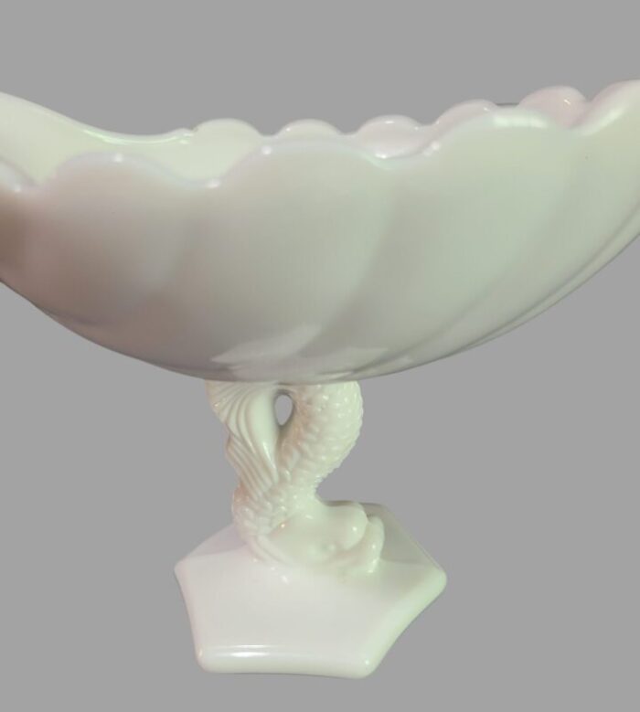 vintage westmoreland white milk glass dolphin pedestal compote candy dish bowl 0044