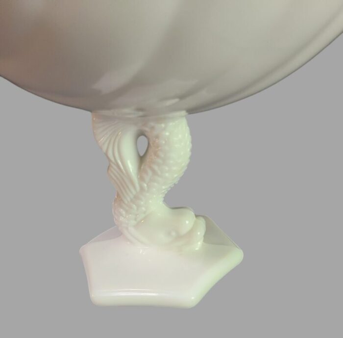 vintage westmoreland white milk glass dolphin pedestal compote candy dish bowl 0780