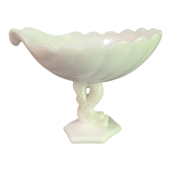 vintage westmoreland white milk glass dolphin pedestal compote candy dish bowl 9862