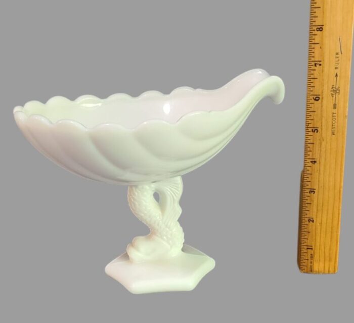 vintage westmoreland white milk glass dolphin pedestal compote candy dish bowl 9879