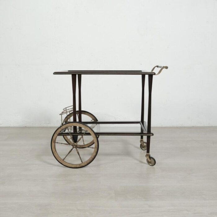 vintage wood and brass bar trolley italy 1960s 2975