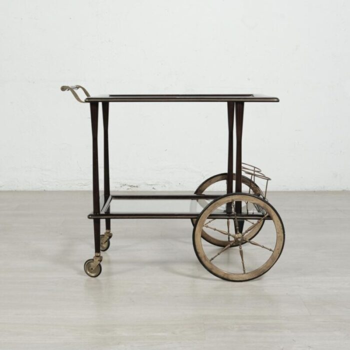 vintage wood and brass bar trolley italy 1960s 3603