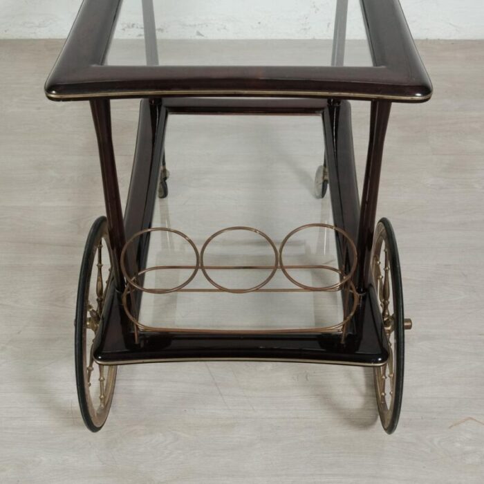 vintage wood and brass bar trolley italy 1960s 7594