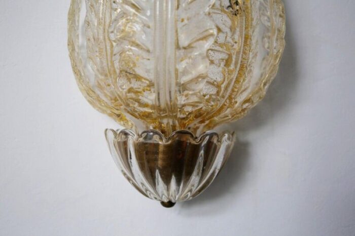 wall lamp in murano glass gold and brass with three leaves from venini 1930s 4