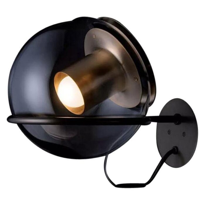 wall lamp the globe blown glass satin gold by joe colombo for oluce 1