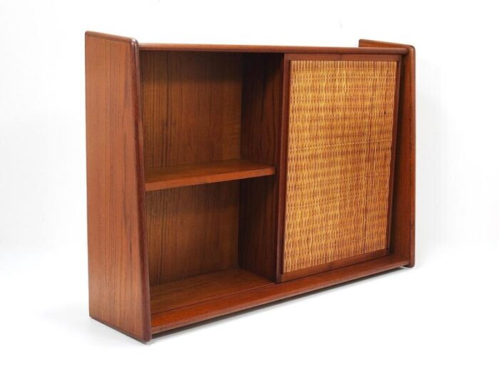 wall mirror and shelf cabinet in teak and cane attributed to arne wahl iversen for brenderup denmark 1960s 6057