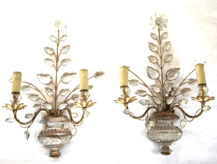 wall sconces with flowers and urns from maison bagues 1950s set of 2 1091