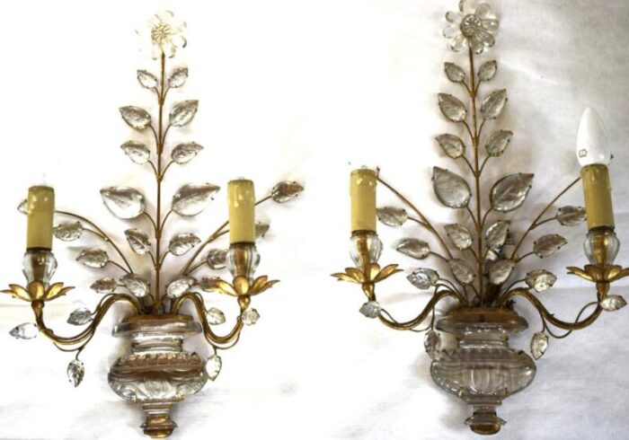 wall sconces with flowers and urns from maison bagues 1950s set of 2 2631