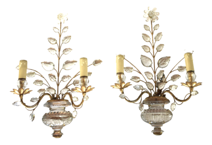 wall sconces with flowers and urns from maison bagues 1950s set of 2 7594