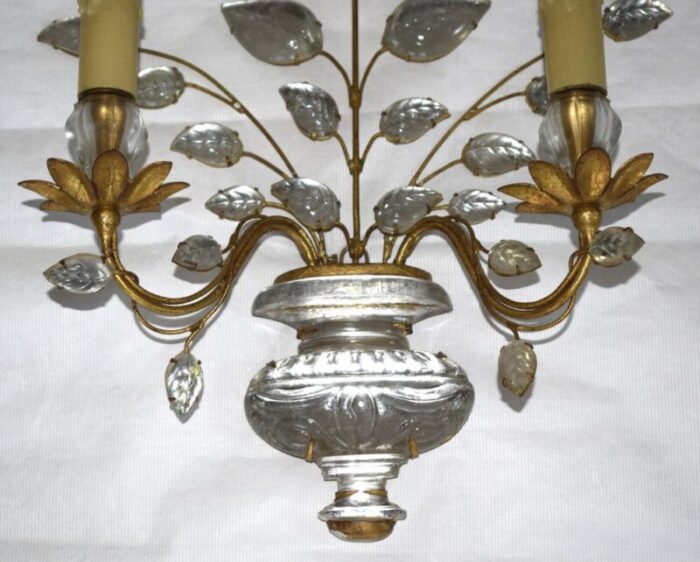 wall sconces with flowers and urns from maison bagues 1950s set of 2 8621