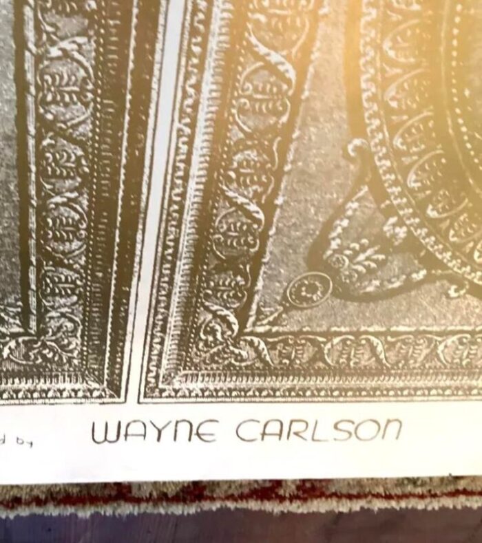 wayne carlson handprinted gold and white wallpaper trompe loeiul classical 9100