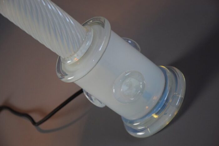 white smoked glass table lamp with aquamarine shade 4