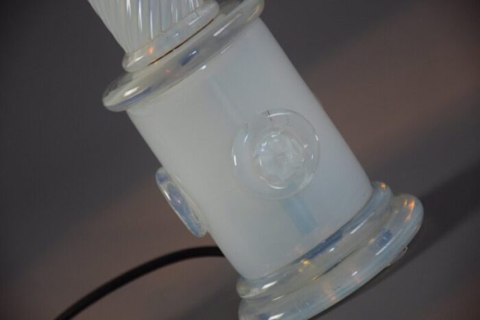 white smoked glass table lamp with aquamarine shade 6