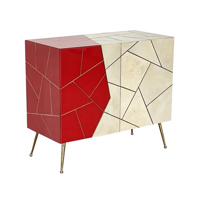 wooden sideboard in red glass 1980s 7159