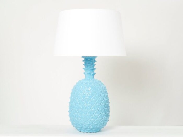 xl blue ceramic pineapple table lamp by tommaso barbi 1970s 1