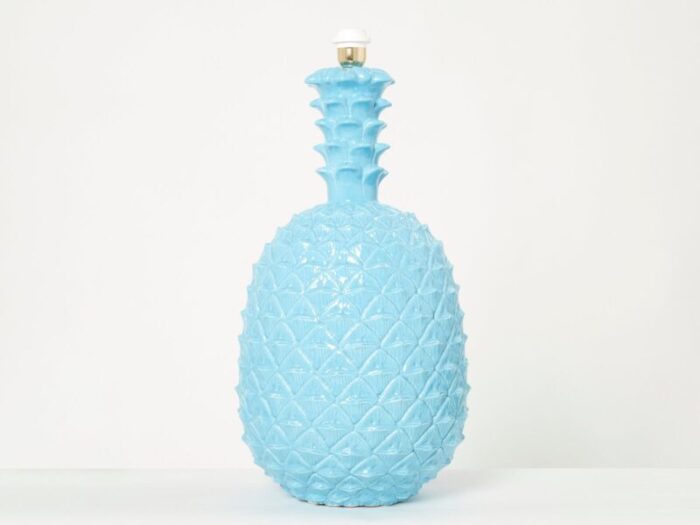 xl blue ceramic pineapple table lamp by tommaso barbi 1970s 5