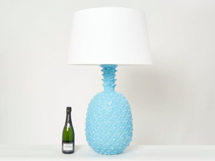 xl blue ceramic pineapple table lamp by tommaso barbi 1970s 8