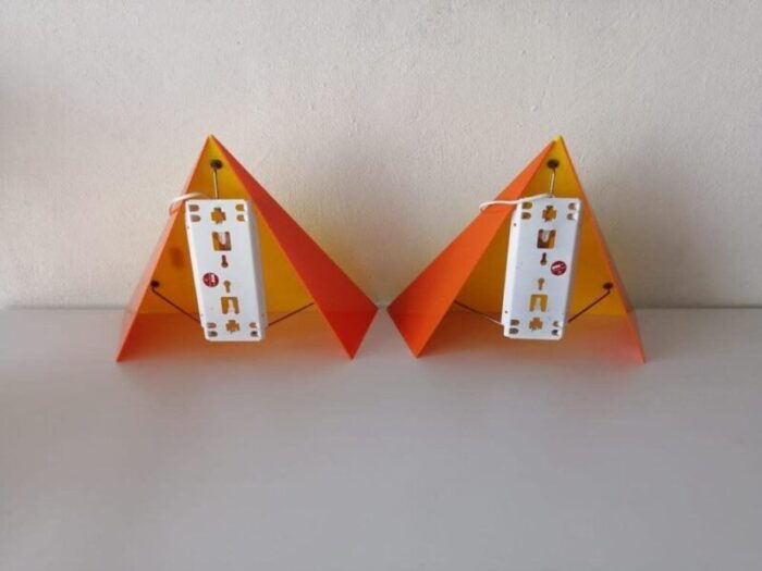 yellow and orange triangular prism wall or table lamps in mica from ikea 1980s set of 2 5